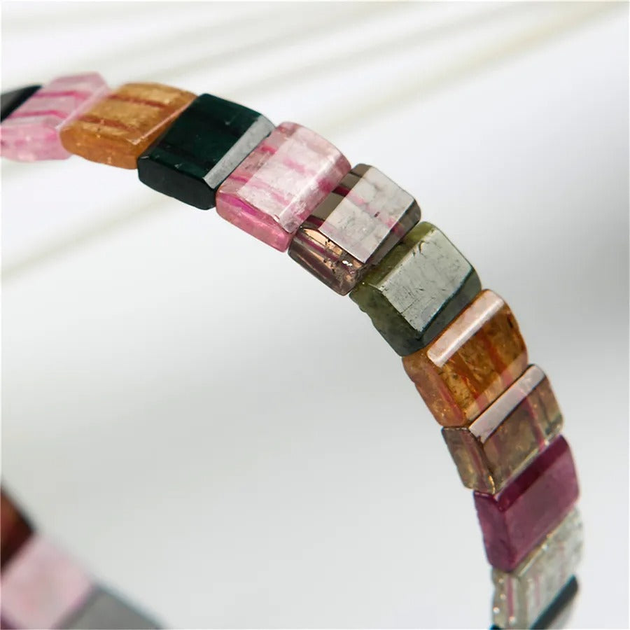 Natural Colorful AAA Tourmaline Gemstone Bracelet, Bangle Jewelry, Bead Sizes 9*7*3mm