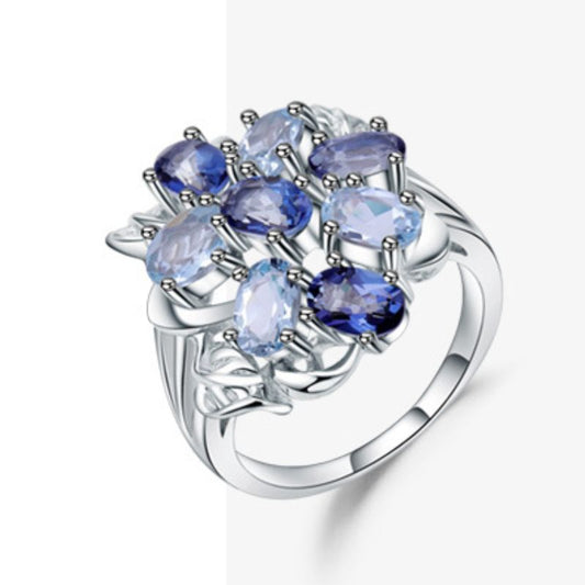 Natural Sky Blue Topaz Mystic Quartz Finger Ring 925 Sterling Silver Rings Fine Jewelry