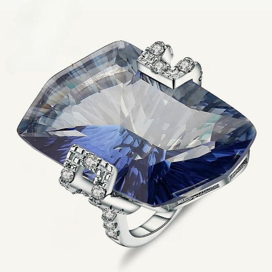 Natural Iolite Blue Mystic Quartz Gemstone Rings Women's 925 Sterling Silver Cocktail Fine Jewelry