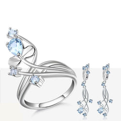 Natural Sky Blue Topaz Cute Flower Jewelry Sets Anti Tarnish 925 Sterling Silver Earrings & Ring Set Fine Jewelry