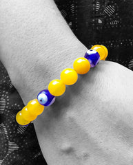 Confidence and Protection Bracelet - Natural 10mm Yellow Agate with Evil Eye Protection Bead