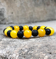 Confidence Booster Natural 10mm Yellow Agate and 8mm Lava Gemstone Bracelet