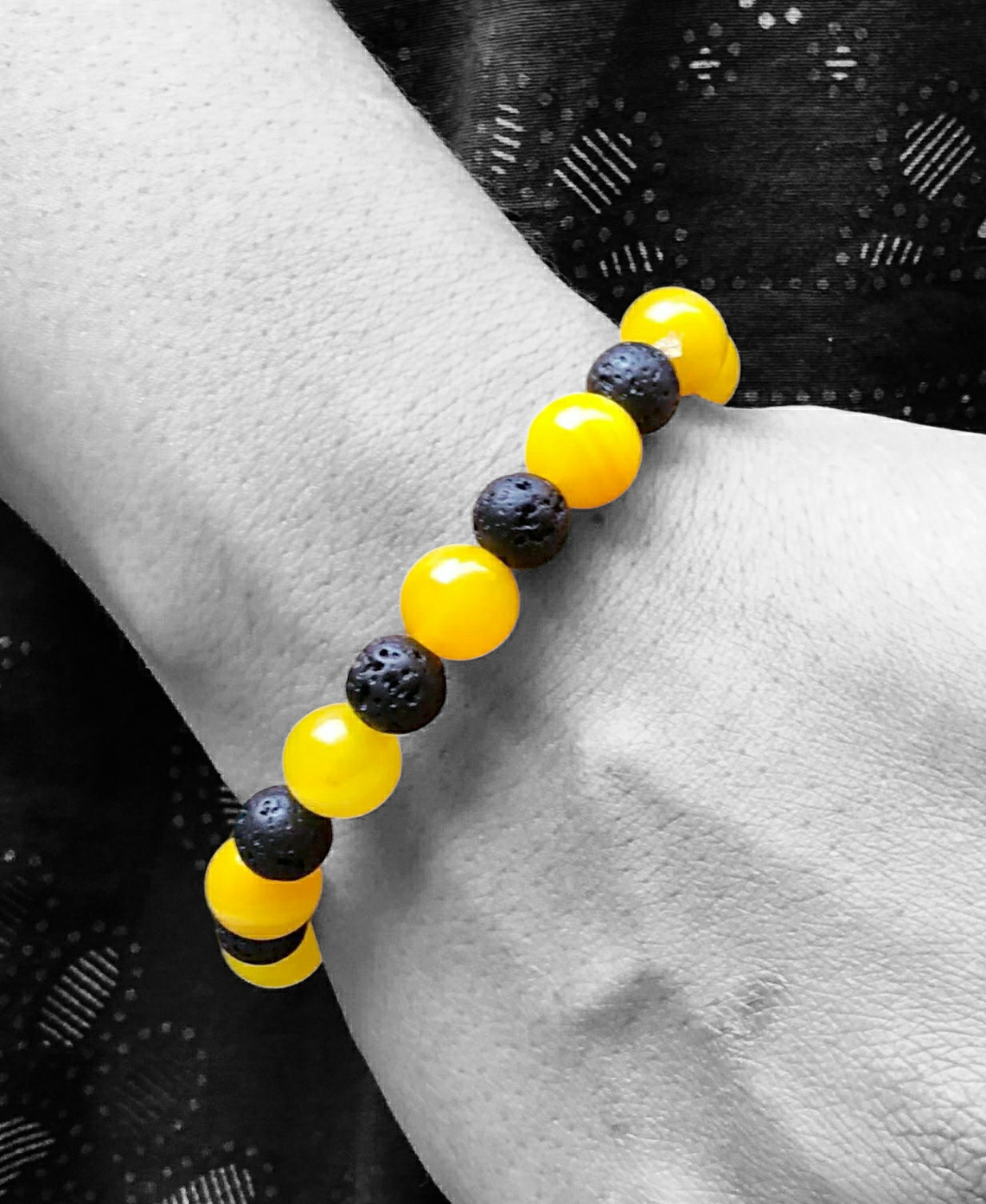 Confidence Booster Natural 10mm Yellow Agate and 8mm Lava Gemstone Bracelet