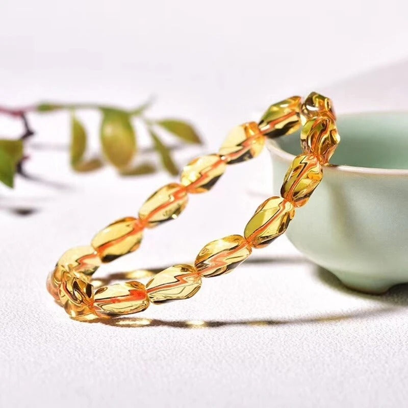 Natural Yellow Citrine Quartz Gemstone Bracelet, Bead Size 13x9mm