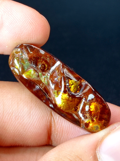 Firy Mexican Fire Agate Long OVal Carving - Agata De Fuego