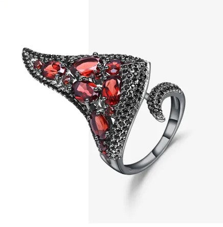 Natural Red Garnet Gemstone Vintage Open Finger Irregular Triangle Ring 925 Sterling Sliver Ring Fine  Jewelry