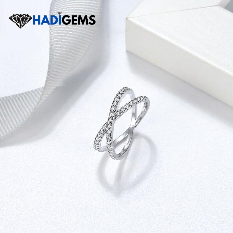 HADIGEMS Cross X Pave Ring Real 925 Sterling Silver Rings for Women Cubic Zircon