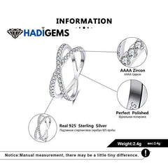 HADIGEMS Cross X Pave Ring Real 925 Sterling Silver Rings for Women Cubic Zircon