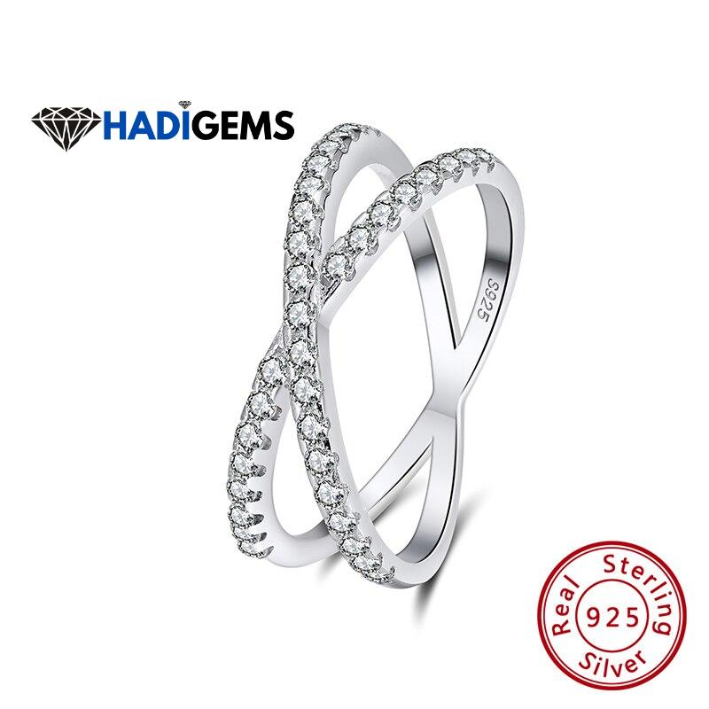 خاتم HADIGEMS Cross X Pave من الفضة الإسترليني عيار 925 للنساء مكعب الزركون