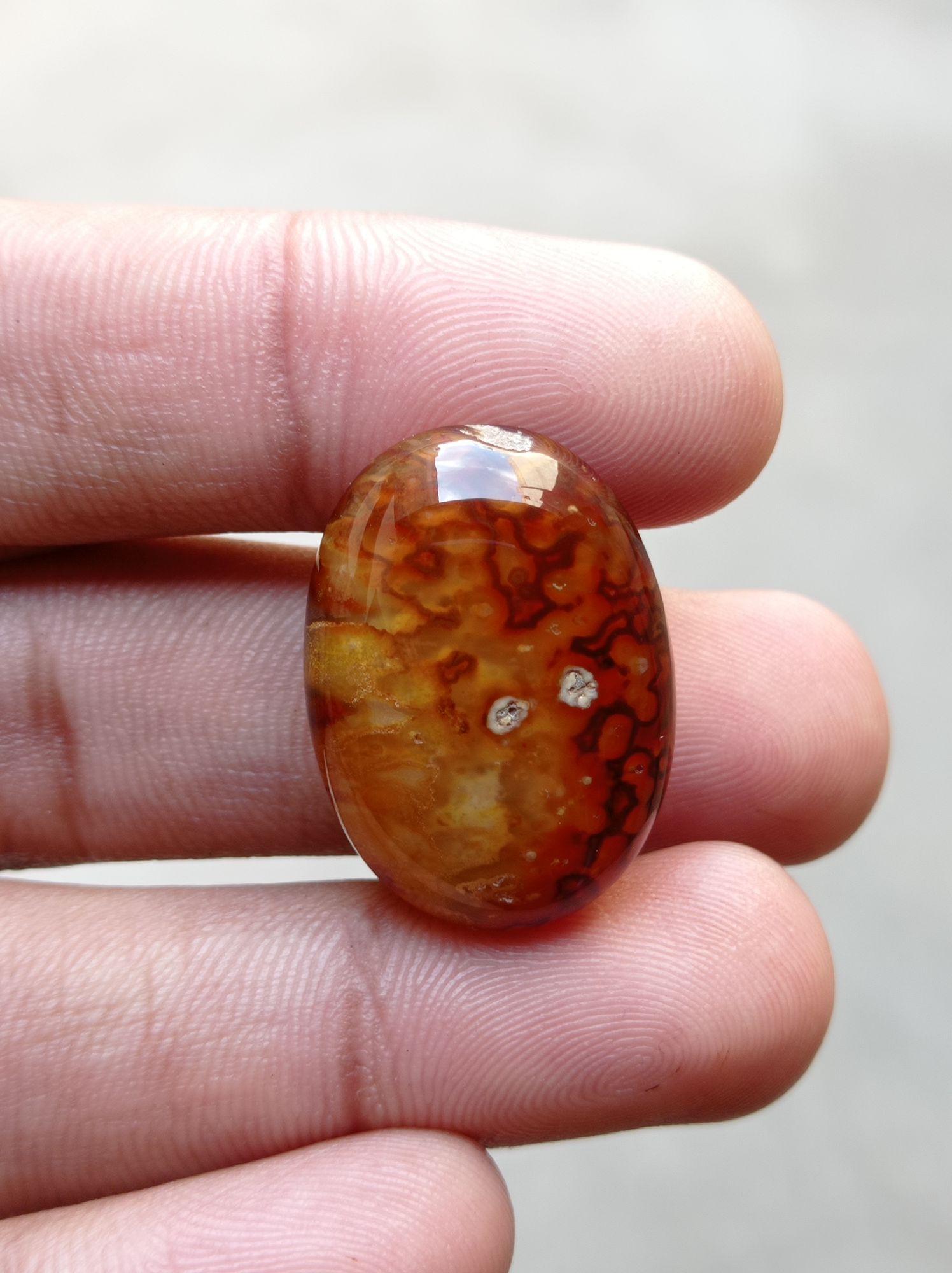 Multi Color Agate Cabochon withy Druzy Spots - Sulaimani Aqeeq - 29x20mm