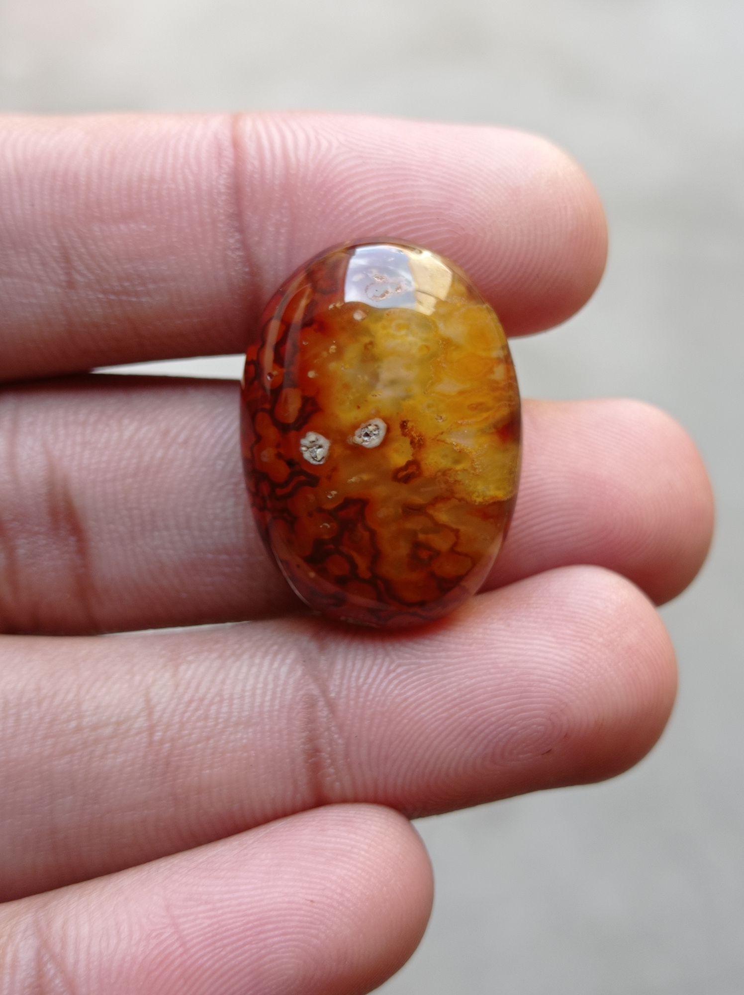 Multi Color Agate Cabochon withy Druzy Spots - Sulaimani Aqeeq - 29x20mm