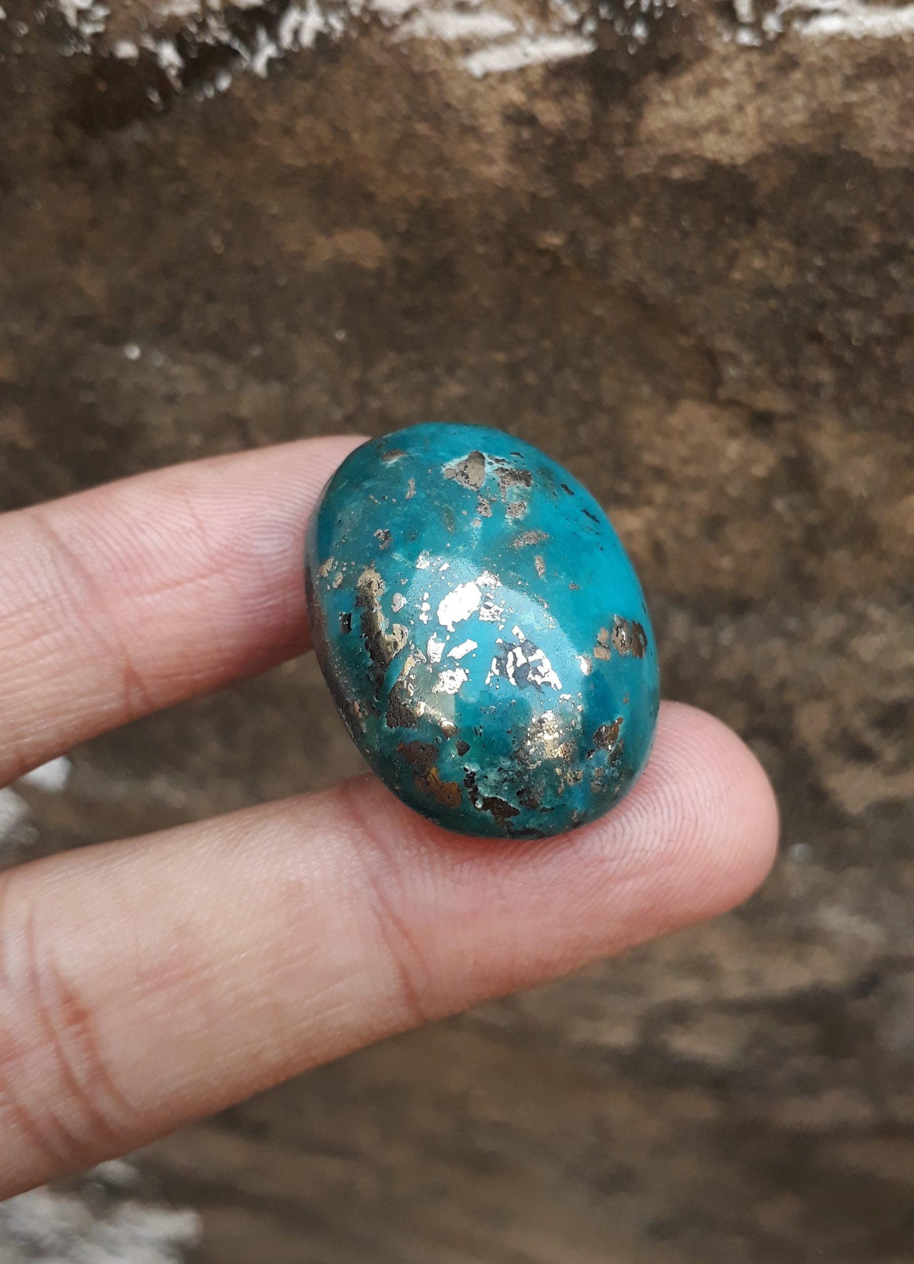 65.5ct Natural Certified Turquoise with Pyrite - Blue Matrix Turquoise - Shajri Feroza - 31x22mm