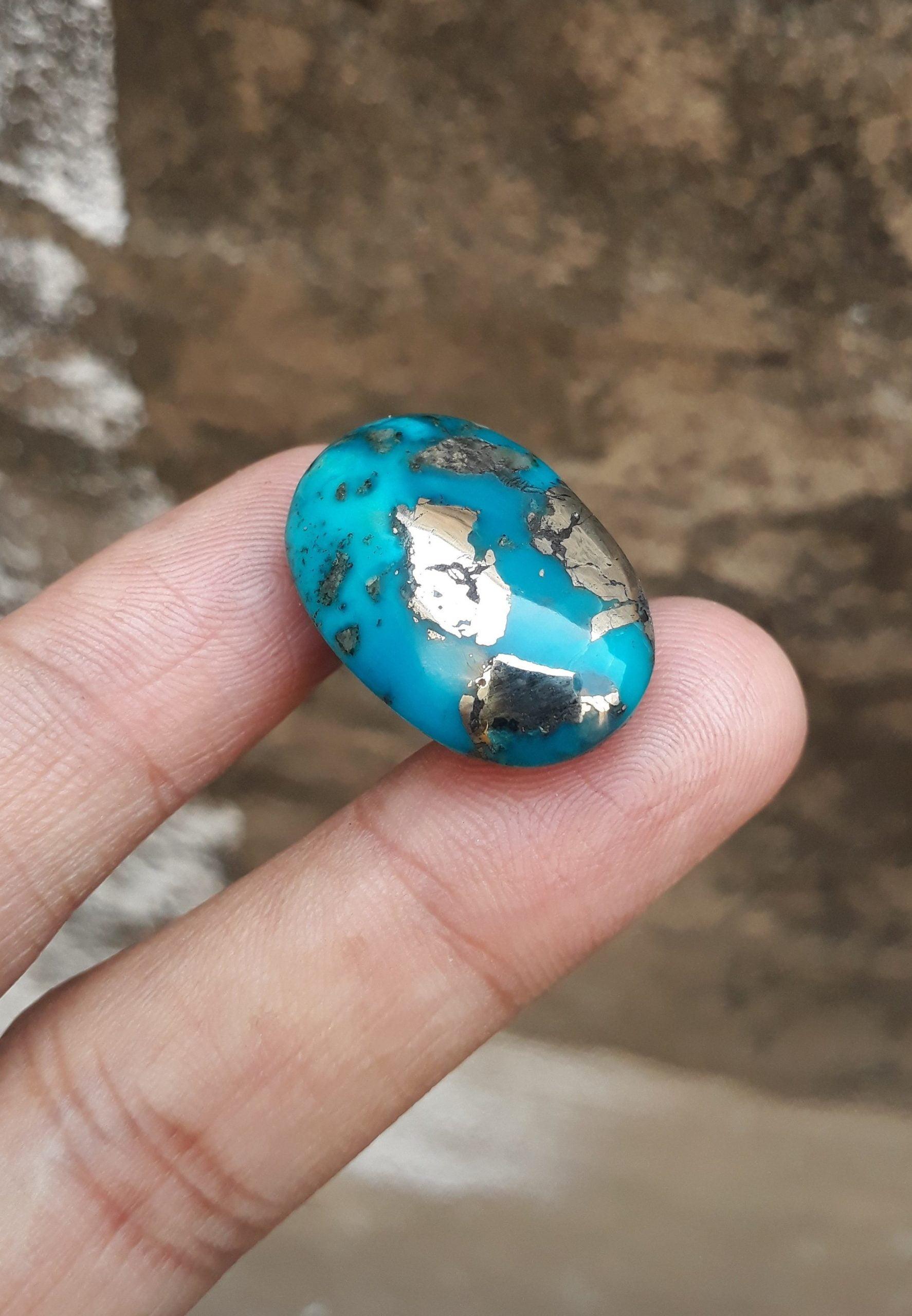 Natural Turquoise with Pyrite - Blue Matrix Turquoise - Shajri Feroza- 40-Ct-26x18mm