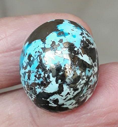 Natural Turquoise with Pyrite - Blue Matrix Turquoise - Shajri Feroza- 33ct-20x17mm