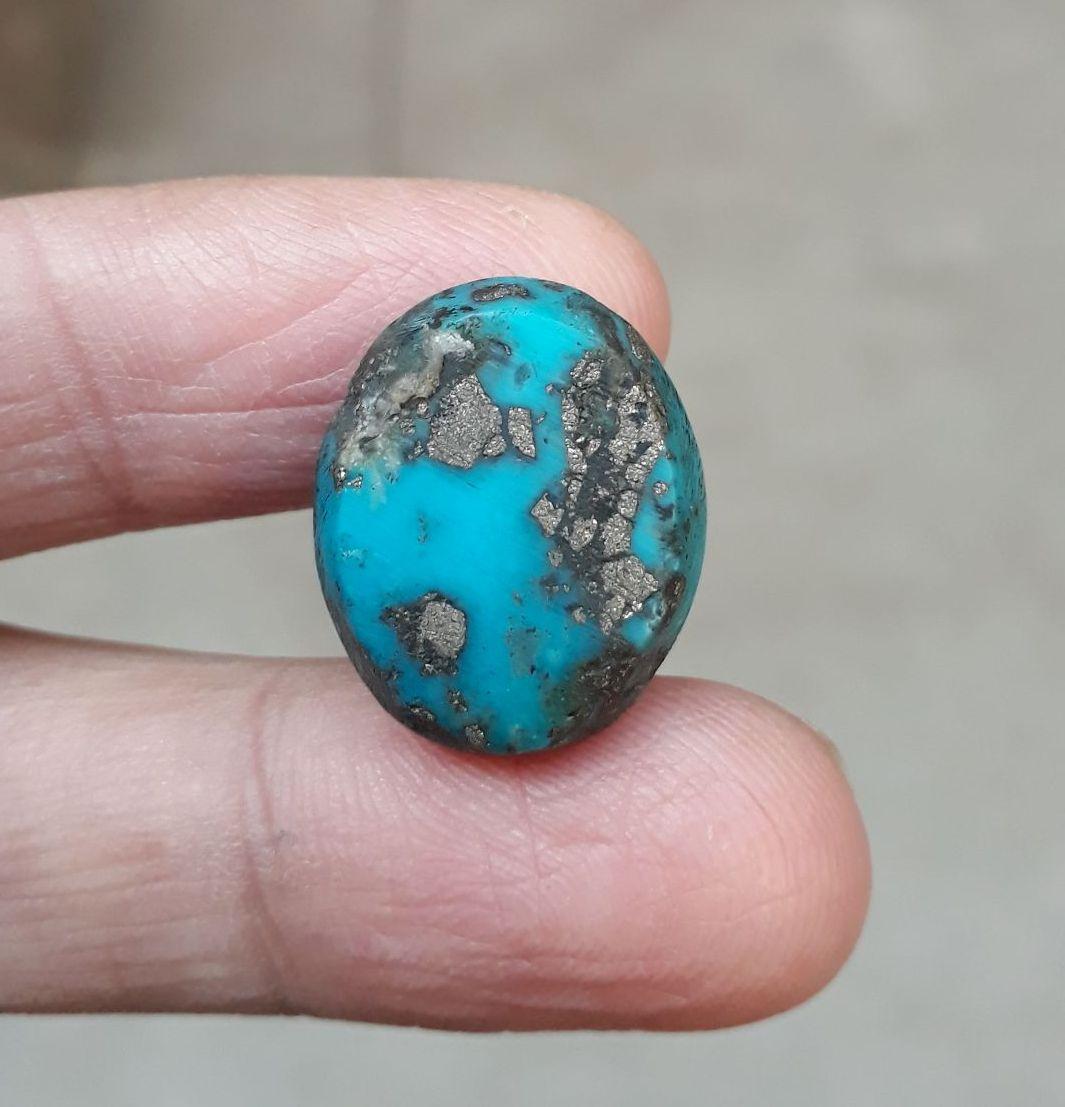 Natural Turquoise with Pyrite - Blue Matrix Turquoise - Shajri Feroza-24ct-20x17mm