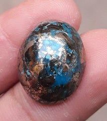 Natural Turquoise with Pyrite - Blue Matrix Turquoise - Shajri Feroza- 23ct-19x15mm