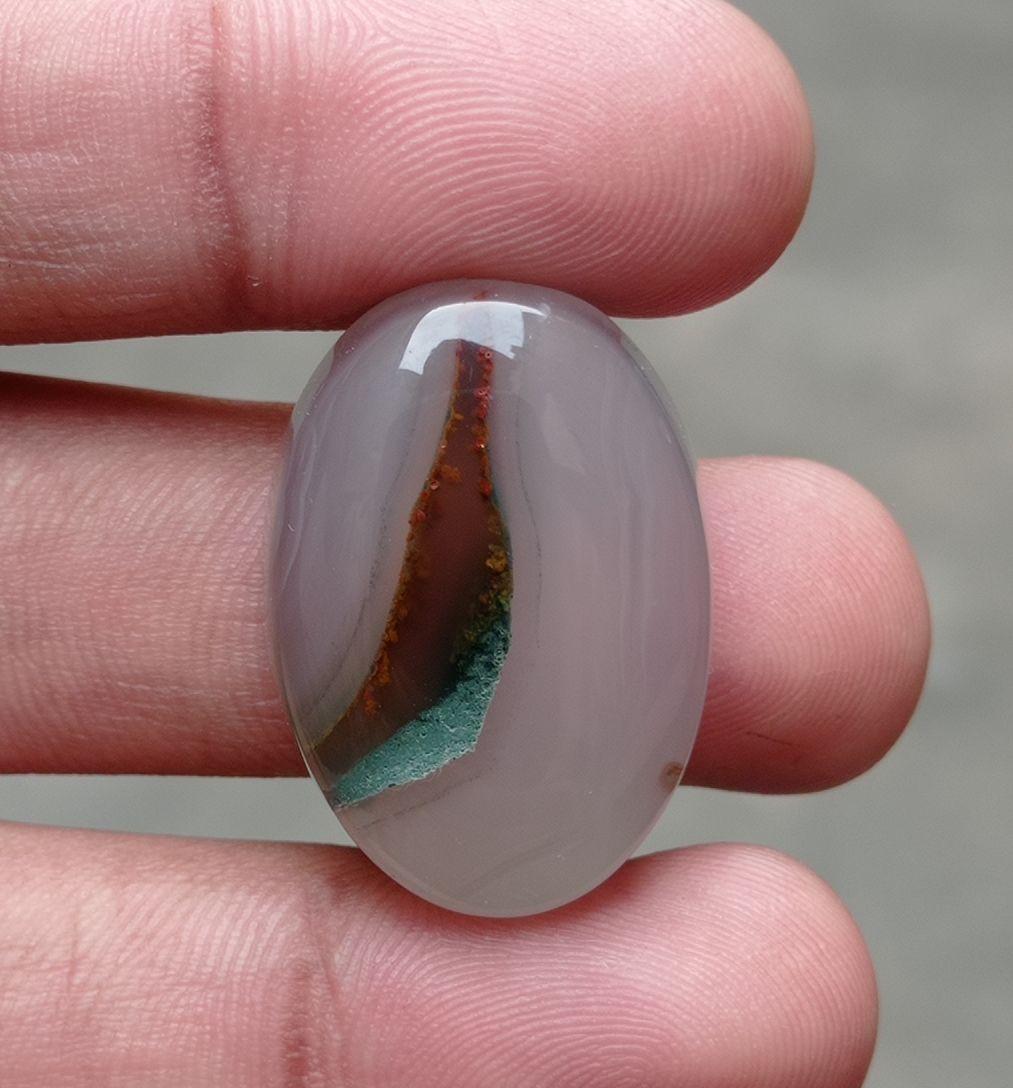 58.4ct Bi-Color Agate with Grey Chalcedony - Sulaimani Aqeeq - 22x10mm