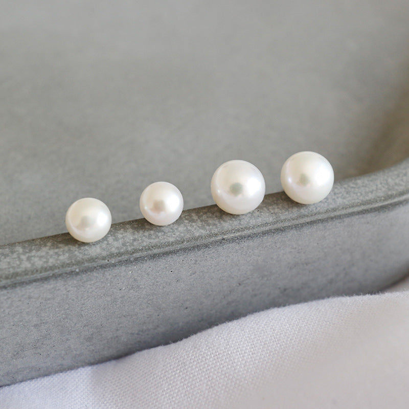 Simple Round Natural Pearls Stud Earrings - Palladium-Plated Silver Pearl Earrings for women - Perfect Pearl Earrings with Gift Wrapping Included