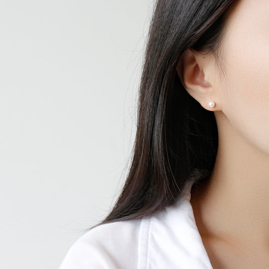 Simple Round Natural Pearls Stud Earrings - Palladium-Plated Silver Pearl Earrings for women - Perfect Pearl Earrings with Gift Wrapping Included