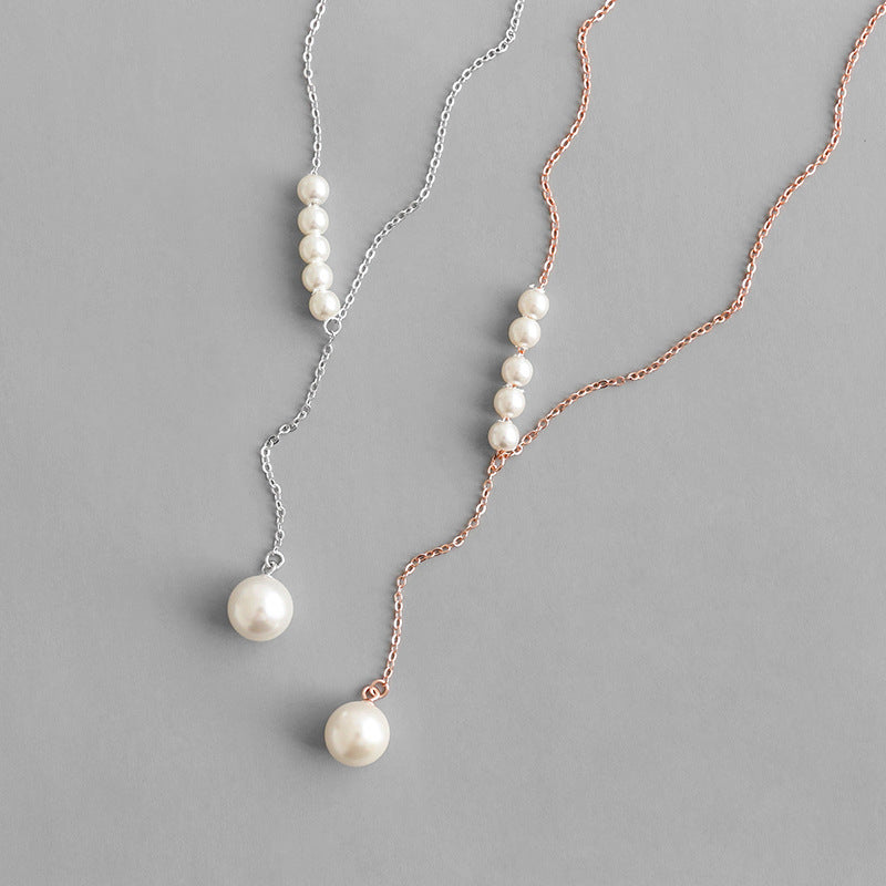 Women Round Shell Pearls Y Shape Necklace - Rose Gold-Plated Silver Pearl Necklace for women - Perfect Pearl Necklace with Gift Wrapping Included