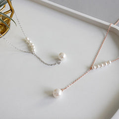 Women Round Shell Pearls Y Shape Necklace - Rose Gold-Plated Silver Pearl Necklace for women - Perfect Pearl Necklace with Gift Wrapping Included