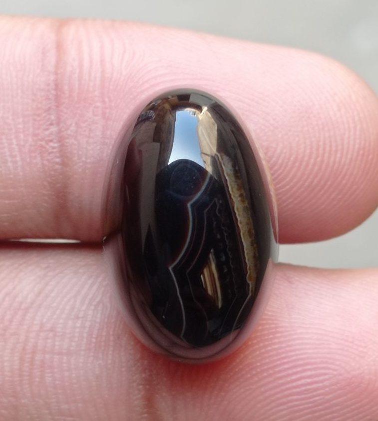 23.5ct Black Fortified Agate Cabochon - Sulaimani Aqeeq - 23x17x7mm