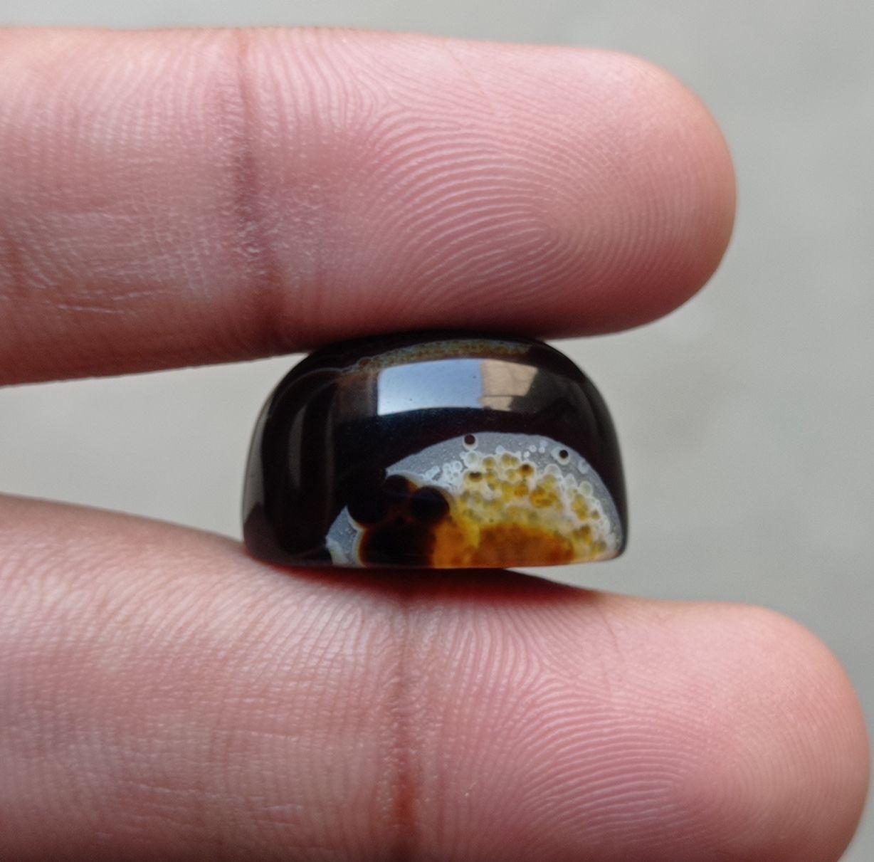 23.5ct Black Fortified Agate Cabochon - Sulaimani Aqeeq - 23x17x7mm