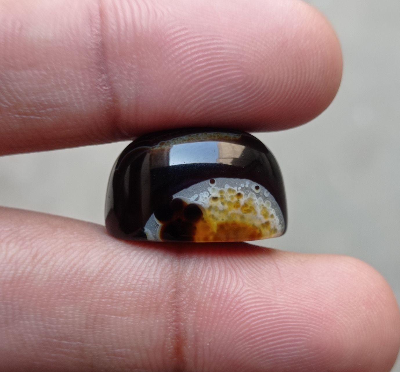 23.5ct Black Fortified Agate Cabochon - Sulaimani Aqeeq - 23x17x7mm