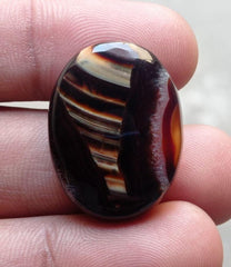 42.4ct Black Banded Agate Cabochon - Sulaimani Aqeeq - 29x22x8mm