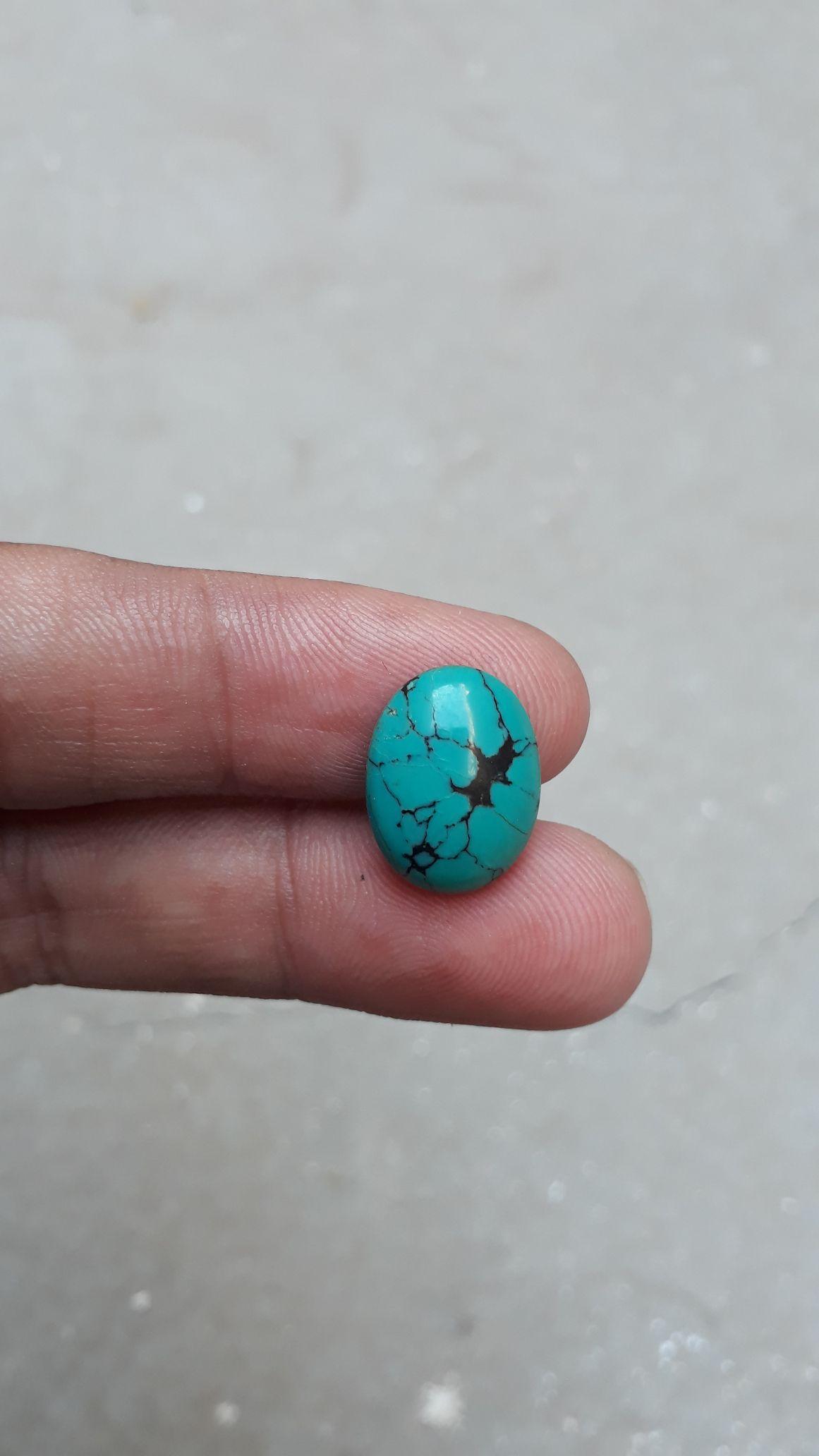 فيروز طبيعي مع عروق - Green Matrix Turquoise-4.50 Ct-16x12mm