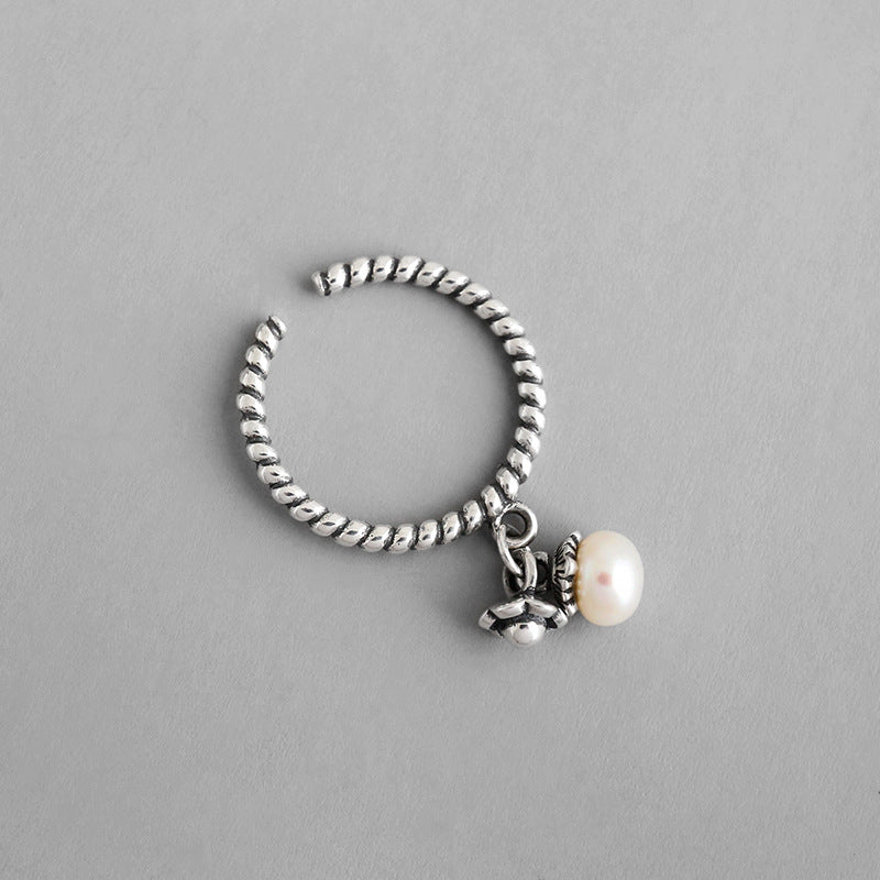 Natural Pearl Flower Twisted Adjustable Ring - Silver Pearl Rings for women - Perfect Pearl Rings with Gift Wrapping Included