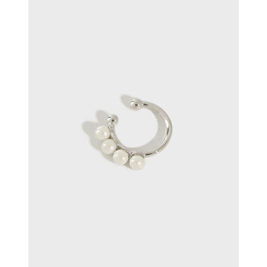 Classic Round Shell Pearl Non-Pierced Earring(Single) - Palladium-Plated Silver Pearl Earrings for women - Perfect Pearl Earrings with Gift Wrapping Included