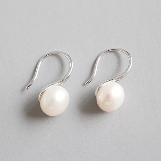 Women Round Natural Pearl Dangling Earrings - Palladium-Plated Silver Pearl Earrings for women - Perfect Pearl Earrings with Gift Wrapping Included