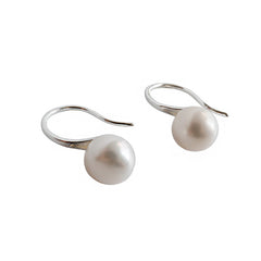 Women Round Natural Pearl Dangling Earrings - Palladium-Plated Silver Pearl Earrings for women - Perfect Pearl Earrings with Gift Wrapping Included