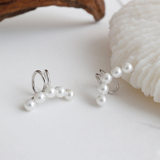 Girl Shell Pearl Lines Non-Pierced Earring(Single) - Palladium-Plated Silver Pearl Earrings for women - Perfect Pearl Earrings with Gift Wrapping Included