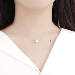 Promise Round Shell Pearl Necklace - Palladium-Plated Silver Pearl Necklace for women - Perfect Pearl Necklace with Gift Wrapping Included