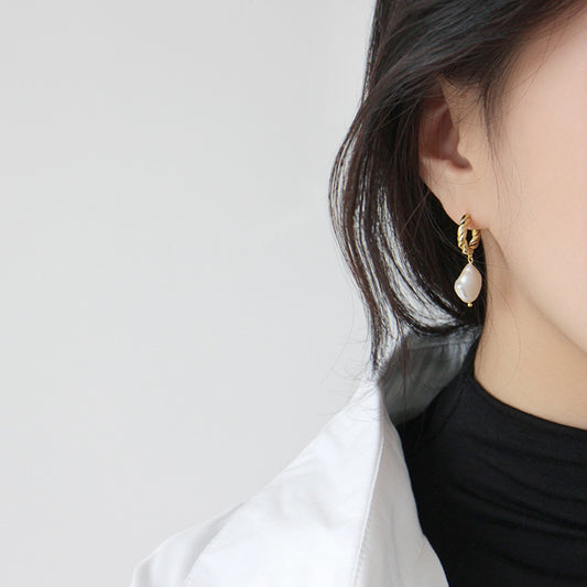 Fashion Irregular Shell Pearl Twisted Circle Hoop Earrings - Gold-Plated Silver Pearl Earrings for women - Perfect Pearl Earrings with Gift Wrapping Included