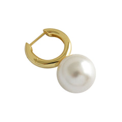 Fashion Big Round Shell Pearl Hoop Earring(Single) - Gold-Plated Silver Pearl Earrings for women - Perfect Pearl Earrings with Gift Wrapping Included
