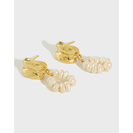 Elegant Irregular Natural Pearls Dangling Earrings - Gold-Plated Silver Pearl Earrings for women - Perfect Pearl Earrings with Gift Wrapping Included