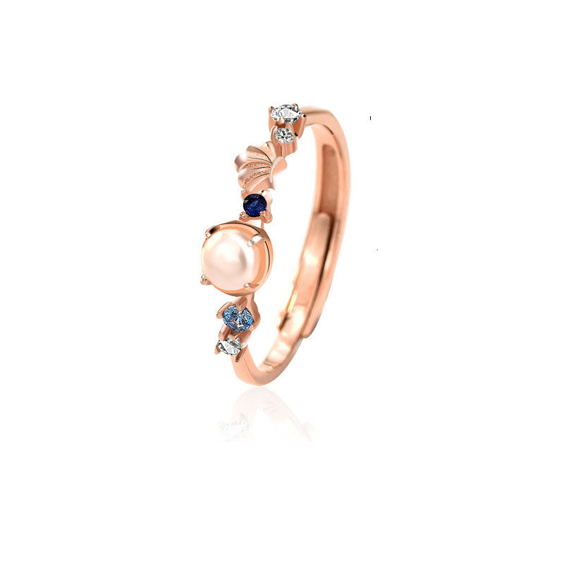 Elegant Shell Pearl Mermaid Tail CZ Adjustable Ring - Rose Gold-Plated Silver Pearl Rings for women - Perfect Pearl Rings with Gift Wrapping Included