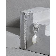 Asymmetry Shell Pearl CZ Tassels Dangling Earrings - Gold-Plated Silver Pearl Earrings for women - Perfect Pearl Earrings with Gift Wrapping Included