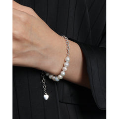 Asymmetry Natural Pearls Curb Chain Bracelet - Palladium-Plated Silver Pearl Bracelet for women - Perfect Pearl Bracelet with Gift Wrapping Included