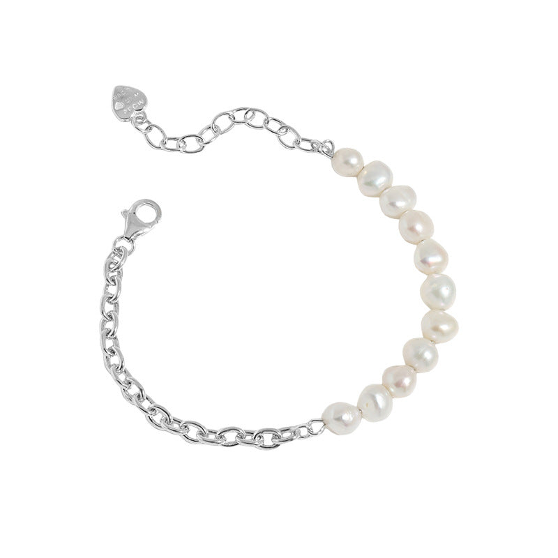 Asymmetry Natural Pearls Curb Chain Bracelet - Palladium-Plated Silver Pearl Bracelet for women - Perfect Pearl Bracelet with Gift Wrapping Included