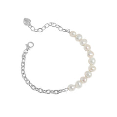 Asymmetry Natural Pearls Curb Chain Bracelet - Palladium-Plated Silver Pearl Bracelet for women - Perfect Pearl Bracelet with Gift Wrapping Included