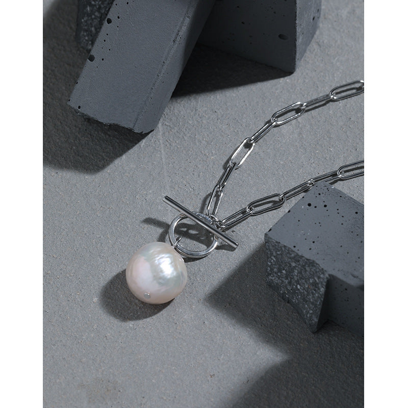 Office Irregular Natural Pearl Hollow Chain Necklace - Palladium-Plated Silver Pearl Necklace - Perfect Pearl Necklace with Gift Wrapping Included