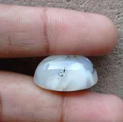 White Agate with Black inclusions - Sulaimani Aqeeq - 25x17mm