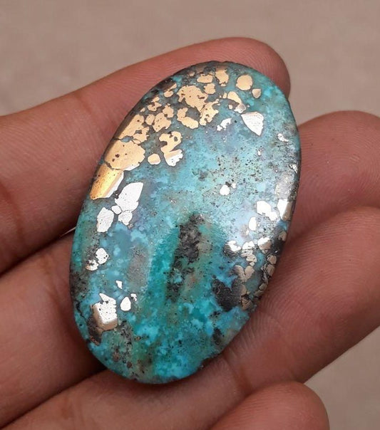 Natural Turquoise with Pyrite –Blue Matrix Turquoise -Shajri Feroza-101 Ct-43x25mm