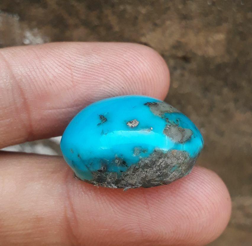 Natural Turquoise with Pyrite - Blue Matrix Turquoise - Shajri Feroza- 39-Ct-23x19mm