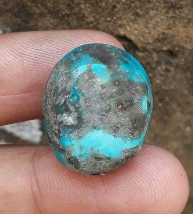 Natural Turquoise with Pyrite - Blue Matrix Turquoise - Shajri Feroza- 39-Ct-23x19mm