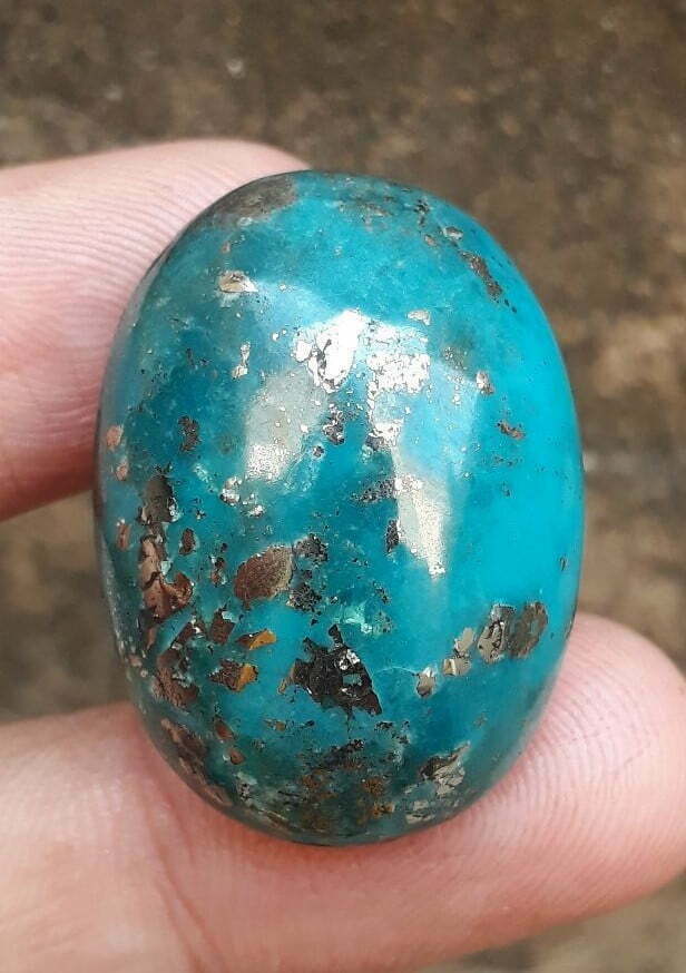 65.5ct Natural Certified Turquoise with Pyrite - Blue Matrix Turquoise - Shajri Feroza - 31x22mm